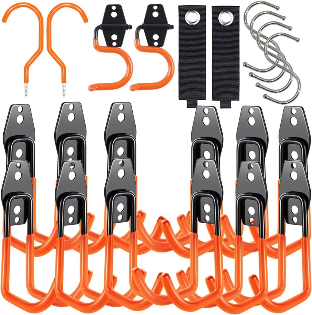 3-H Garage Storage Hooks 18PC,Garage Hooks Heavy Duty,Garage Hooks with 1 Extra Strengthen Welding Point for Shed Hanger Organizing Ladder Bike Chair Shovel Garden Yard Tools,70lbs,5.5 inch(Orange)