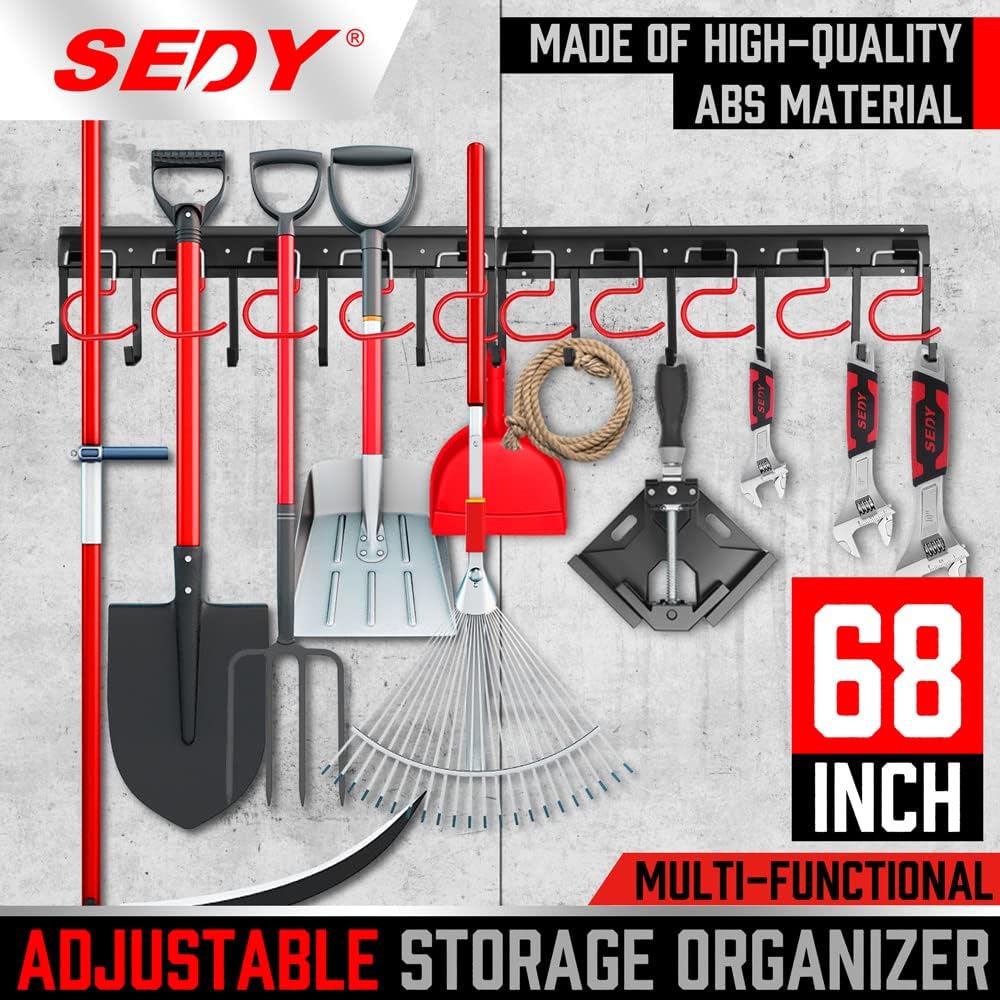 68 All Metal Garden Tool Organizer Hooks - Garage Wall Organizer, Sturdy Garden Tool Storage System, Yard Tool Organizer, Garage Tool Organizer Wall Mount Shed Organization, Shovel Broom Rake Holder