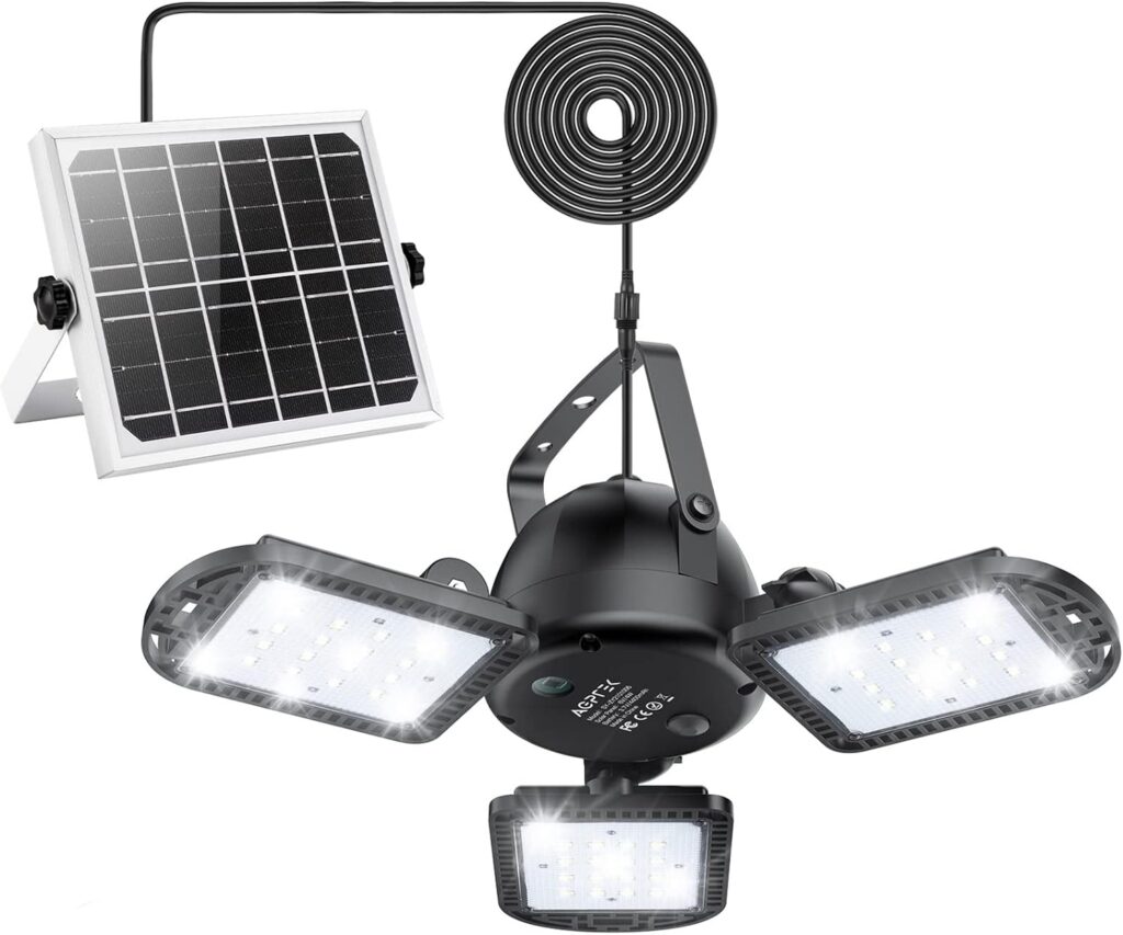 AGPTEK Solar Pendant Light Outdoor Indoor, Solar Powered Shed Light with USB Charging and Remote for Home Garage Barn Gazebo Patio Porch Storage Room