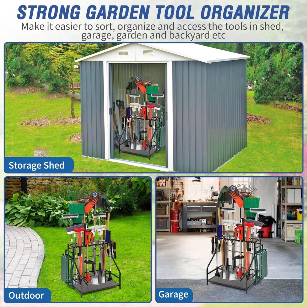 Alloy Steel Garden Tool Organizer for Garage, Rack, Organizers and Storage, up to 58 Long-Handled Tools, Garage Organizer, Yard Holder Shed, Outdoor, tool stand, Black