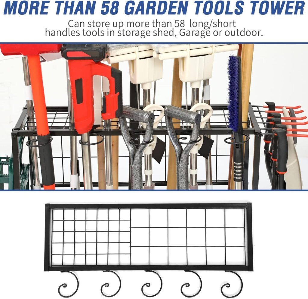 Alloy Steel Garden Tool Organizer for Garage, Rack, Organizers and Storage, up to 58 Long-Handled Tools, Garage Organizer, Yard Holder Shed, Outdoor, tool stand, Black