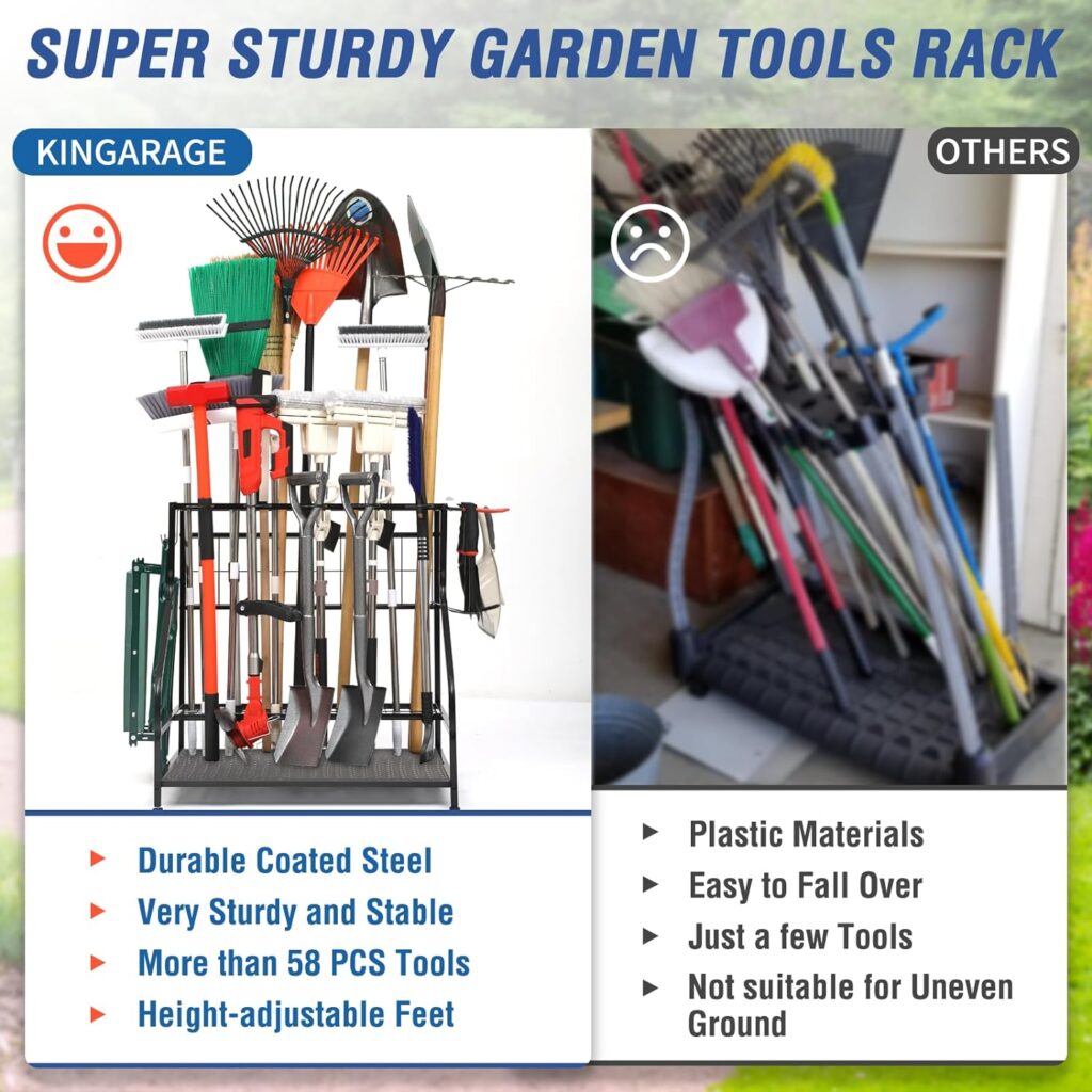 Alloy Steel Garden Tool Organizer for Garage, Rack, Organizers and Storage, up to 58 Long-Handled Tools, Garage Organizer, Yard Holder Shed, Outdoor, tool stand, Black