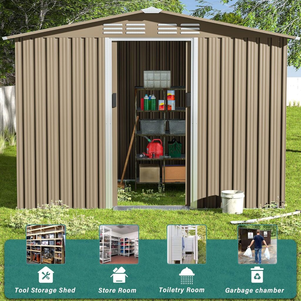 Amazon.com : Gotland 8 x 6 Metal Storage Shed for Outdoor with Design of Lockable Slide Doors and Air Vent, Tiny House Utility and Tool Storage for Garden, Backyard, Patio Lawn : Patio, Lawn  Garden