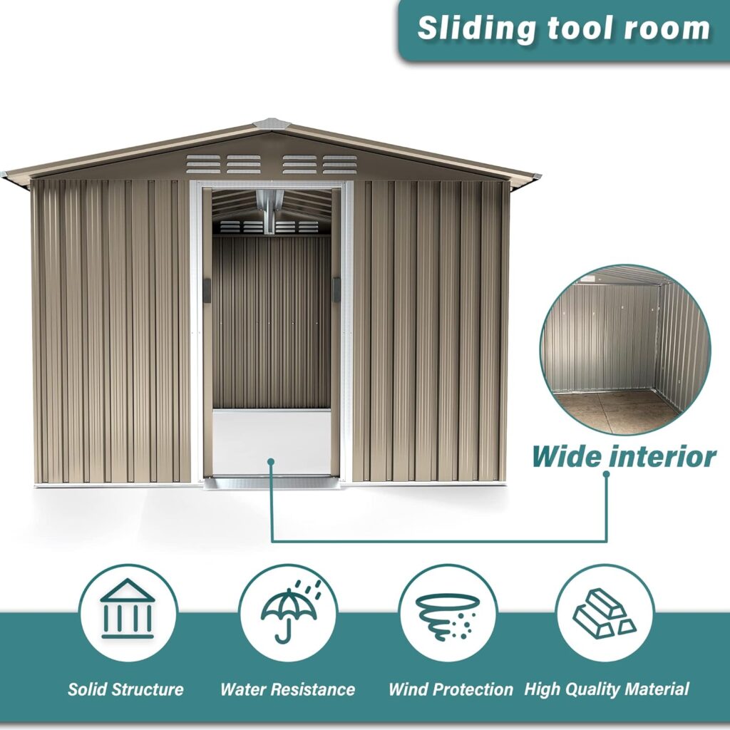 Amazon.com : Gotland 8 x 6 Metal Storage Shed for Outdoor with Design of Lockable Slide Doors and Air Vent, Tiny House Utility and Tool Storage for Garden, Backyard, Patio Lawn : Patio, Lawn  Garden