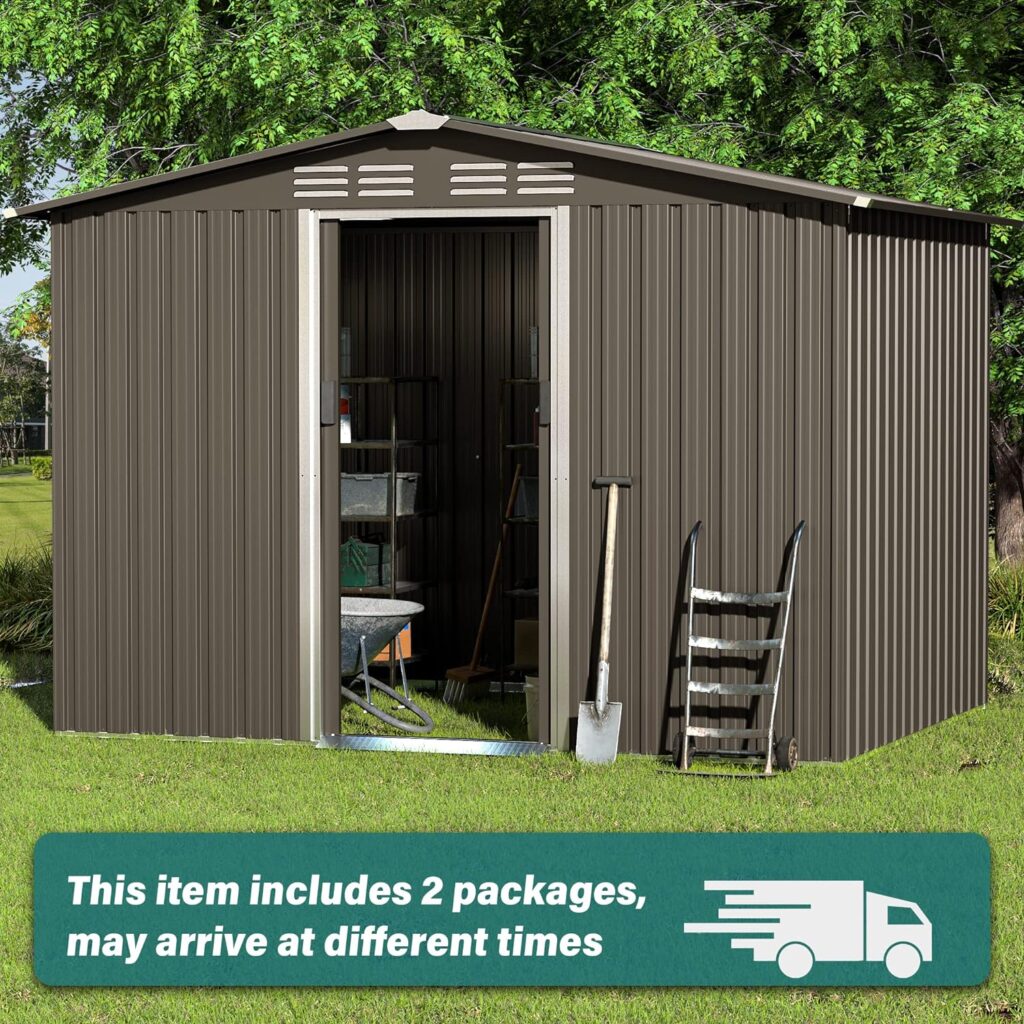 Amazon.com : Gotland 8 x 6 Metal Storage Shed for Outdoor with Design of Lockable Slide Doors and Air Vent, Tiny House Utility and Tool Storage for Garden, Backyard, Patio Lawn : Patio, Lawn  Garden