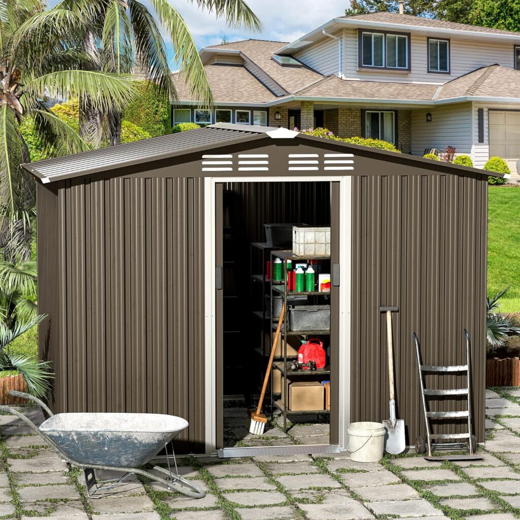 Amazon.com : Gotland 8 x 6 Metal Storage Shed for Outdoor with Design of Lockable Slide Doors and Air Vent, Tiny House Utility and Tool Storage for Garden, Backyard, Patio Lawn : Patio, Lawn  Garden