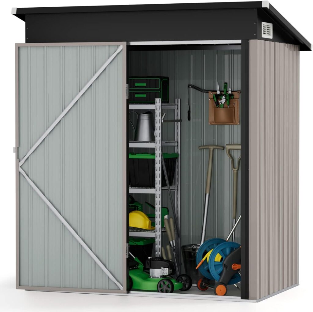 Aoxun 3 x 5 FT Outdoor Storage Shed - Storage Sheds Galvanized Metal Shed with Air Vent and Door, Tool Storage Backyard Shed Bike Shed, Tiny House Garden Tool Storage Shed for Backyard Patio Lawn