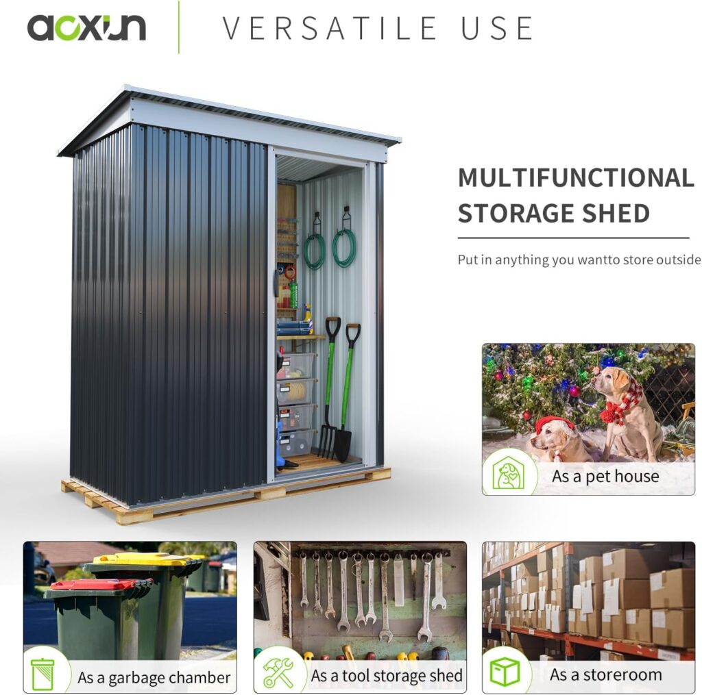 Aoxun 3 x 5 FT Outdoor Storage Shed - Storage Sheds Galvanized Metal Shed with Air Vent and Door, Tool Storage Backyard Shed Bike Shed, Tiny House Garden Tool Storage Shed for Backyard Patio Lawn