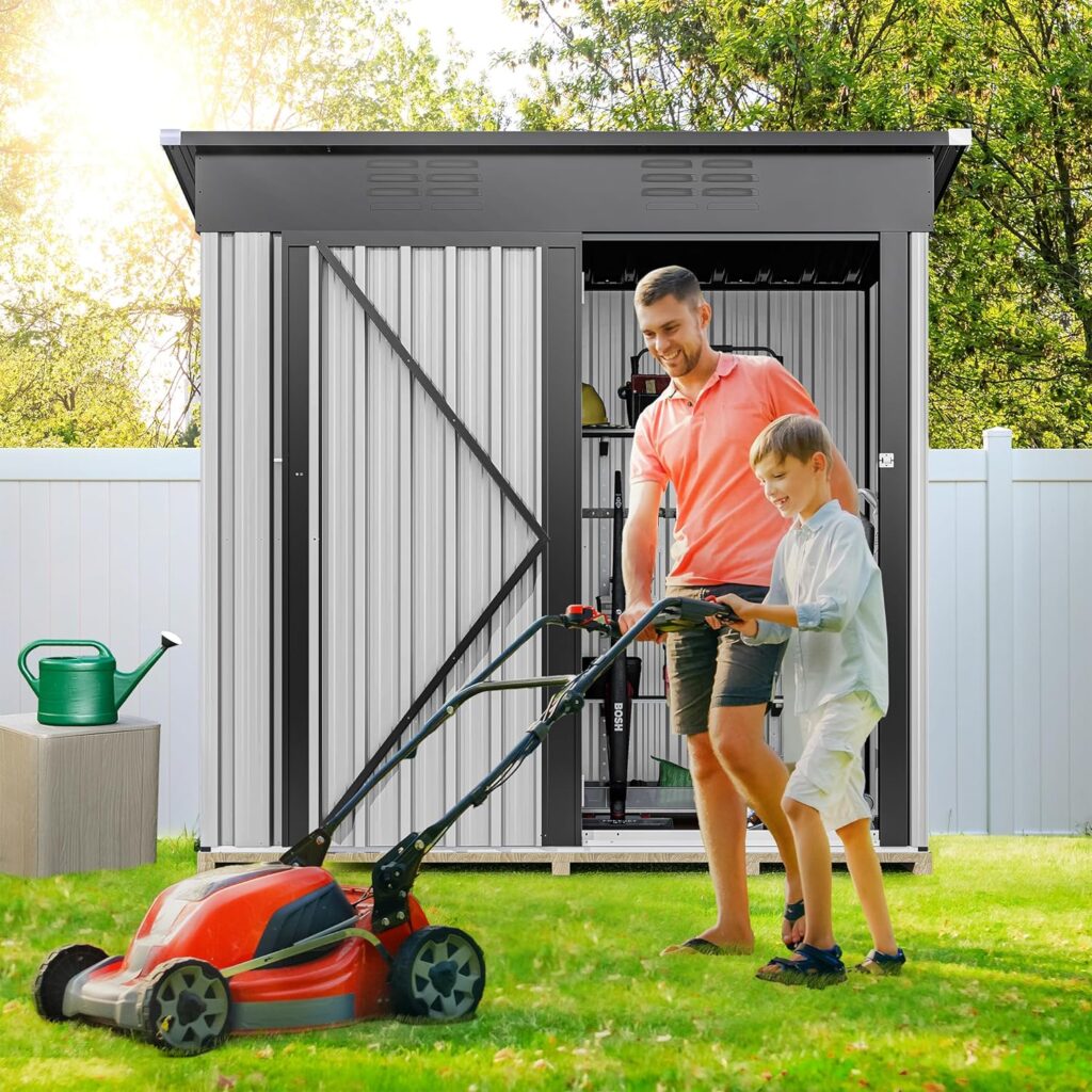 DWVO 6 x 4 Outdoor Storage Shed, Large Metal Tool Sheds, Heavy Duty Storage House with Lockable Doors  Air Vent for Backyard Patio Lawn to Store Bikes, Tools, Lawnmowers,Dark Gray