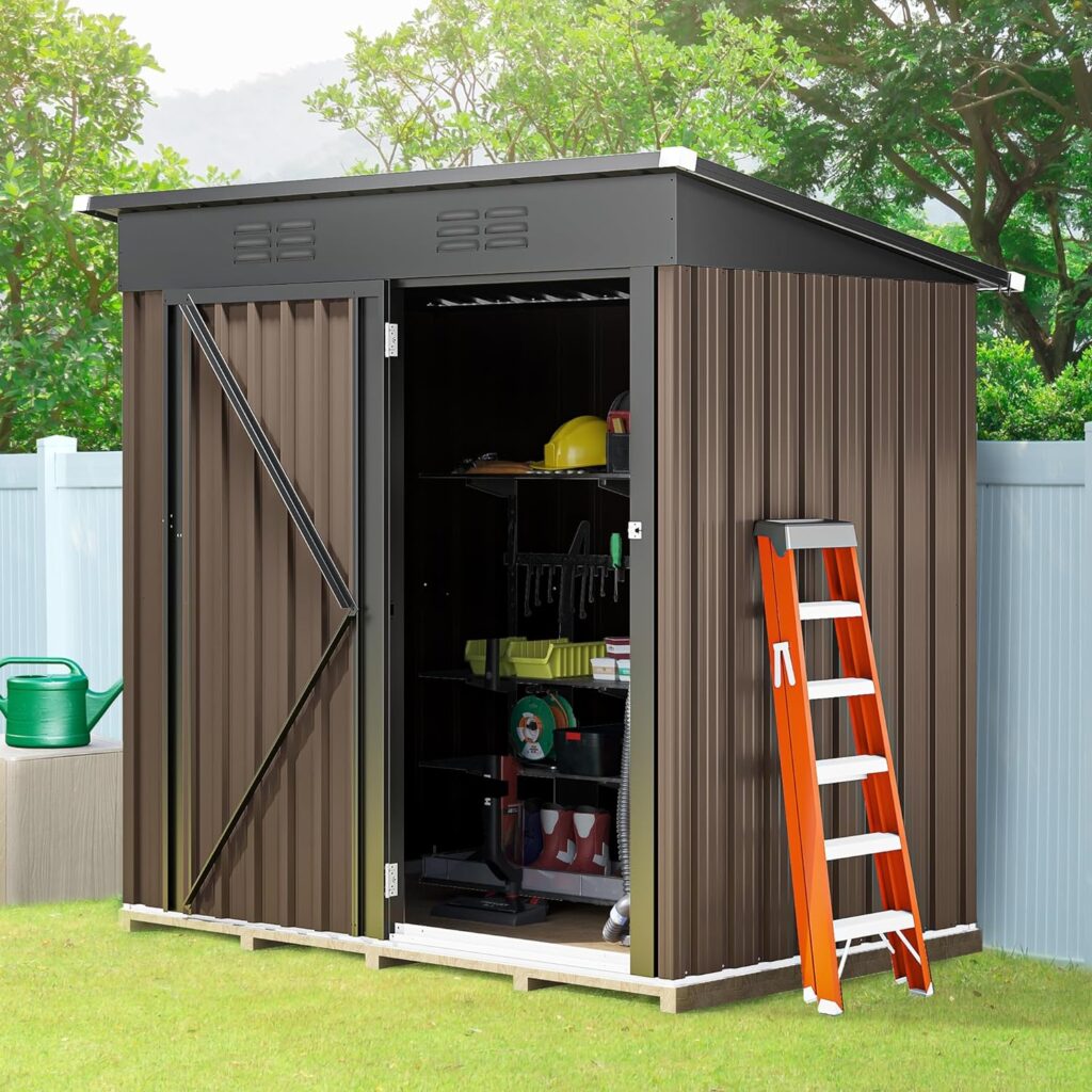 DWVO 6 x 4 Outdoor Storage Shed, Large Metal Tool Sheds, Heavy Duty Storage House with Lockable Doors  Air Vent for Backyard Patio Lawn to Store Bikes, Tools, Lawnmowers,Dark Gray