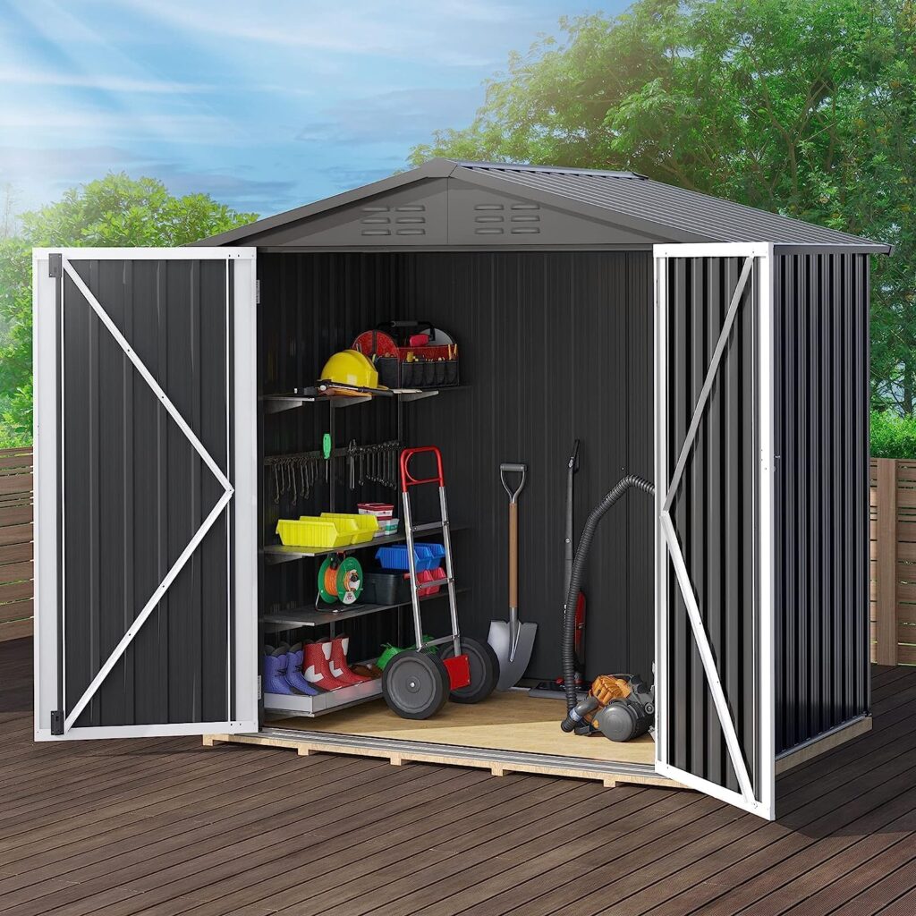 DWVO 6 x 4 Outdoor Storage Shed, Large Metal Tool Sheds, Heavy Duty Storage House with Lockable Doors  Air Vent for Backyard Patio Lawn to Store Bikes, Tools, Lawnmowers,Dark Gray