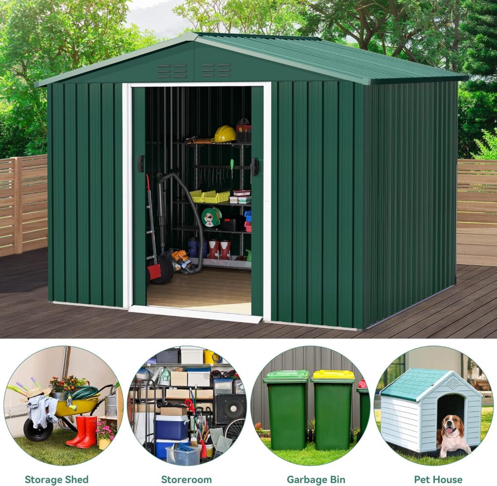 DWVO 6 x 4 Outdoor Storage Shed, Large Metal Tool Sheds, Heavy Duty Storage House with Lockable Doors  Air Vent for Backyard Patio Lawn to Store Bikes, Tools, Lawnmowers,Dark Gray