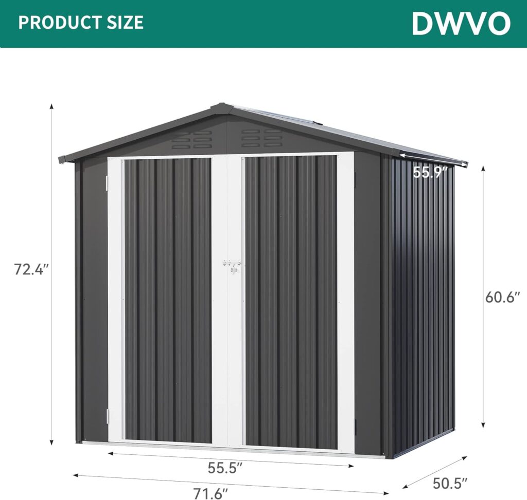 DWVO 6 x 4 Outdoor Storage Shed, Large Metal Tool Sheds, Heavy Duty Storage House with Lockable Doors  Air Vent for Backyard Patio Lawn to Store Bikes, Tools, Lawnmowers,Dark Gray