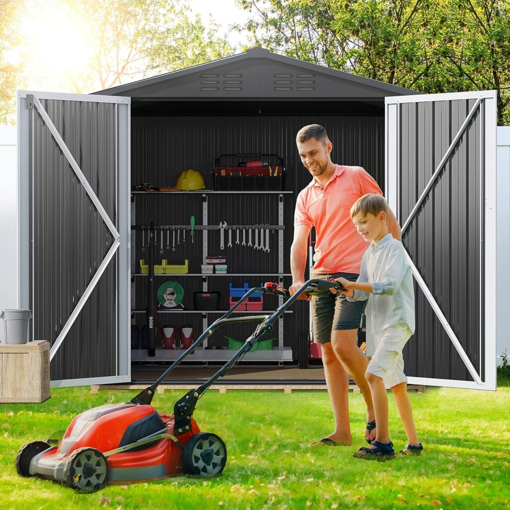 DWVO 6 x 4 Outdoor Storage Shed, Large Metal Tool Sheds, Heavy Duty Storage House with Lockable Doors  Air Vent for Backyard Patio Lawn to Store Bikes, Tools, Lawnmowers,Dark Gray