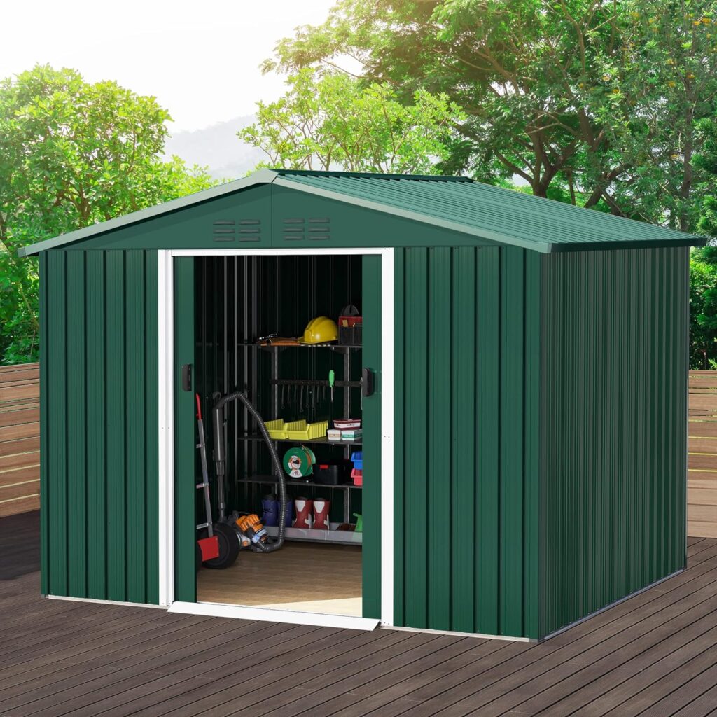 DWVO 6 x 4 Outdoor Storage Shed, Large Metal Tool Sheds, Heavy Duty Storage House with Lockable Doors  Air Vent for Backyard Patio Lawn to Store Bikes, Tools, Lawnmowers,Dark Gray