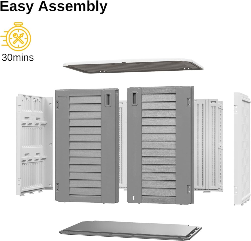 EAST OAK Outdoor Storage Shed, 4 x 3.4 FT Outdoor Storage Cabinet w/o Shelf, 34Cu.ft Horizontal Resin Tool Shed for Garden, Trash Cans, All-Weather Outdoor Storage Clearance, Lockable with Floor