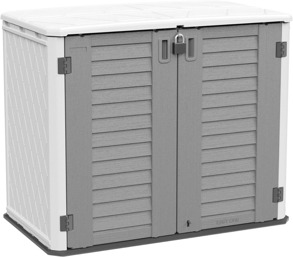 EAST OAK Outdoor Storage Shed, 4 x 3.4 FT Outdoor Storage Cabinet w/o Shelf, 34Cu.ft Horizontal Resin Tool Shed for Garden, Trash Cans, All-Weather Outdoor Storage Clearance, Lockable with Floor