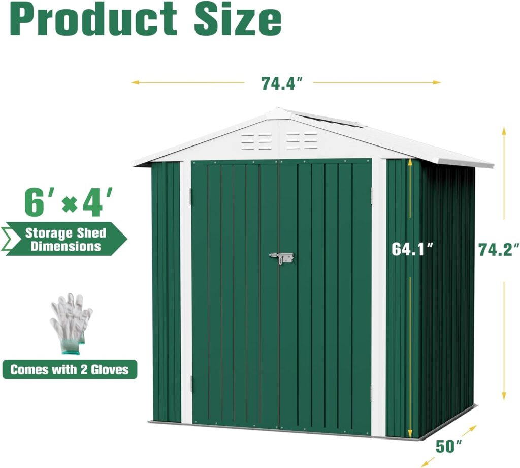 Flamaker Storage Shed Waterproof Metal Garden Shed with Lockable Door Utility Tool Shed Outdoor Storage for Backyard, Patio and Lawn (5 x 3 FT, Brown)