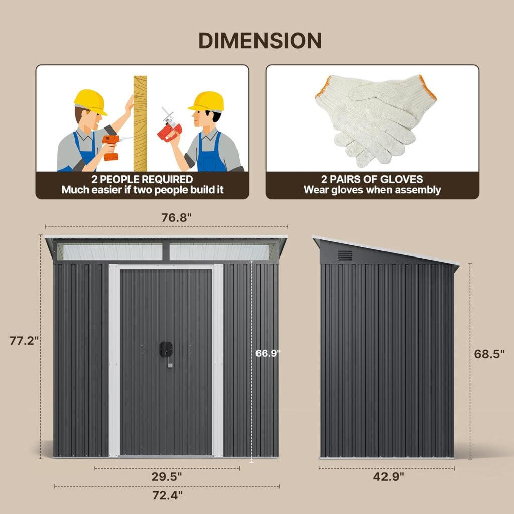 Gizoon 6 x 4 Outdoor Storage Shed with Sliding Doors, Versatile Metal Garden Shed with Anchors, Tool Shed with Transparent Panel Windows, Outdoor Storage Clearance for Backyard, Patio, Dark Gray