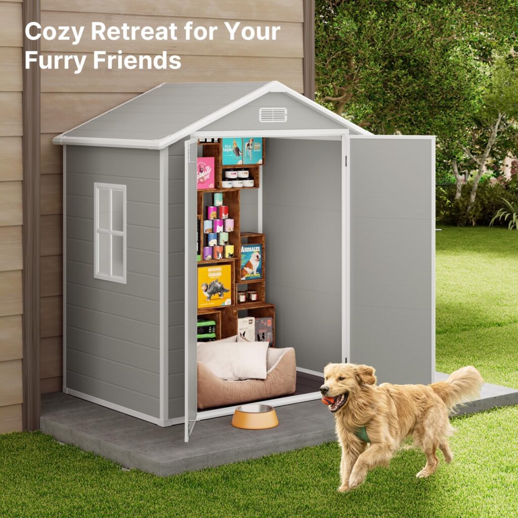 Gizoon 6x4.4 ft Outdoor Plastic Storage Shed, Reinforced Floor, Colorfast, Double Lockable Doors, All-Weather, Ideal for Storing Outdoor Tools