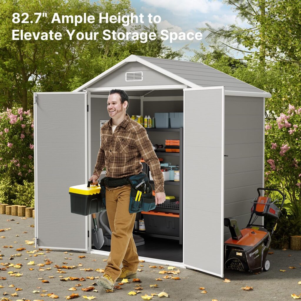 Gizoon 6x4.4 ft Outdoor Plastic Storage Shed, Reinforced Floor, Colorfast, Double Lockable Doors, All-Weather, Ideal for Storing Outdoor Tools