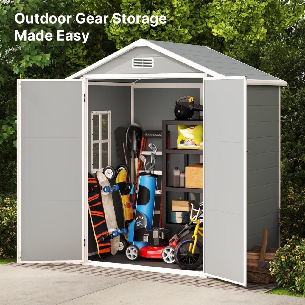 Gizoon Outdoor Resin Storage Shed, 6 x 4 ft, Reinforced Floor, Double Lockable Doors, All-Weather, Colorfast - Ideal for Storing Outdoor Furniture