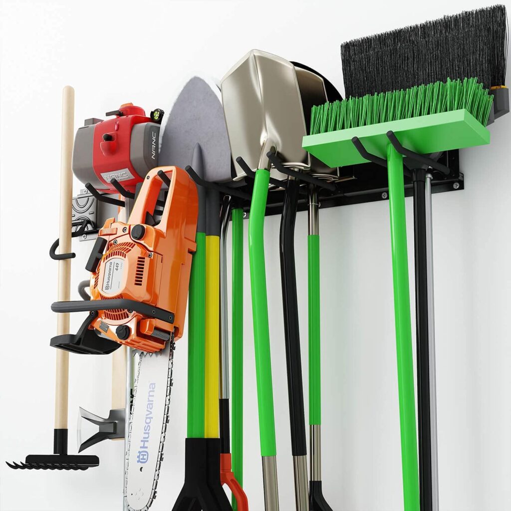 Godboat Garage Storage, Ski Garage Organization, Garden Tool Organizer, Mop  Broom Holder Wall Mount, Yard Tools Hanger, Corner Shelves with Rake  Shovel Rack, Garage Gifts for Men, Max Load 550lbs