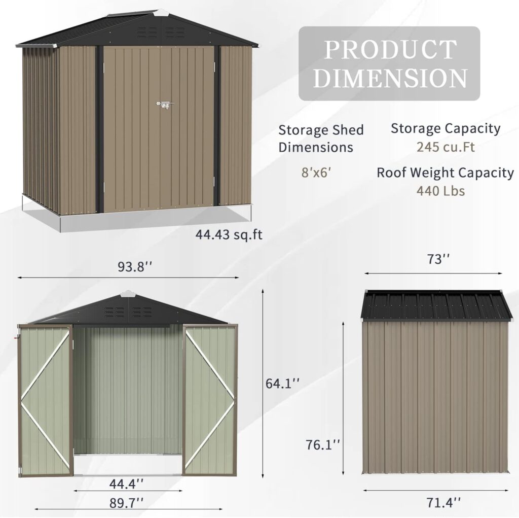 Greesum Metal Outdoor Storage Shed 5FT x 3FT, Steel Utility Tool Shed Storage House with Door  Lock, for Backyard Garden Patio Lawn (5 x 3), Brown