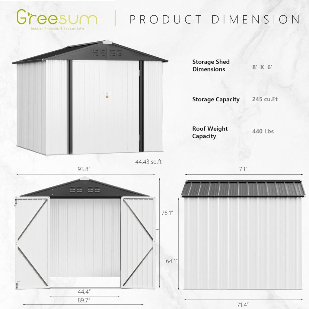 Greesum Metal Outdoor Storage Shed 5FT x 3FT, Steel Utility Tool Shed Storage House with Door  Lock, Metal Sheds Outdoor Storage for Backyard Garden Patio Lawn (5 x 3), White