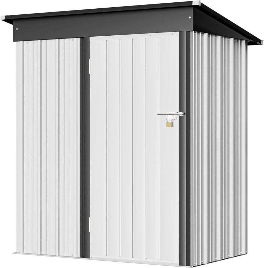 Greesum Metal Outdoor Storage Shed 5FT x 3FT, Steel Utility Tool Shed Storage House with Door  Lock, Metal Sheds Outdoor Storage for Backyard Garden Patio Lawn (5 x 3), White