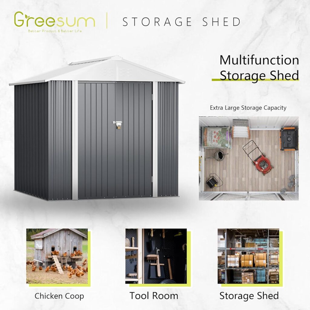 Greesum Metal Outdoor Storage Shed 5FT x 3FT, Steel Utility Tool Shed Storage House with Door  Lock, Metal Sheds Outdoor Storage for Backyard Garden Patio Lawn (5 x 3), White