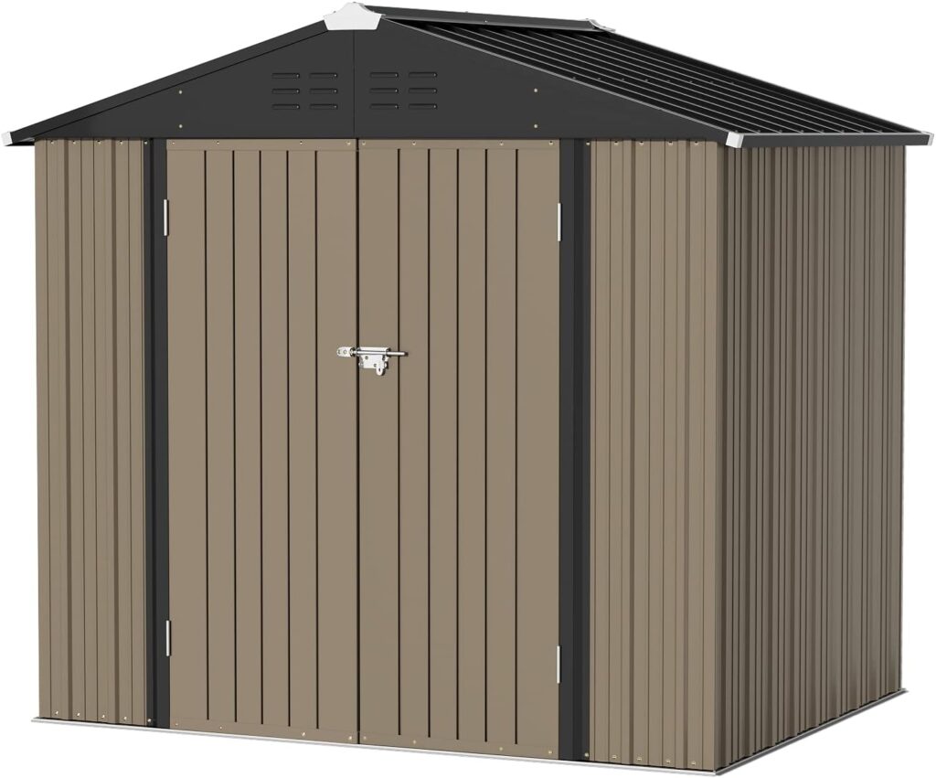 Greesum Metal Outdoor Storage Shed 8FT x 6FT, Steel Utility Tool Shed Storage House with Door  Lock, Metal Sheds Outdoor Storage for Backyard Garden Patio Lawn, White