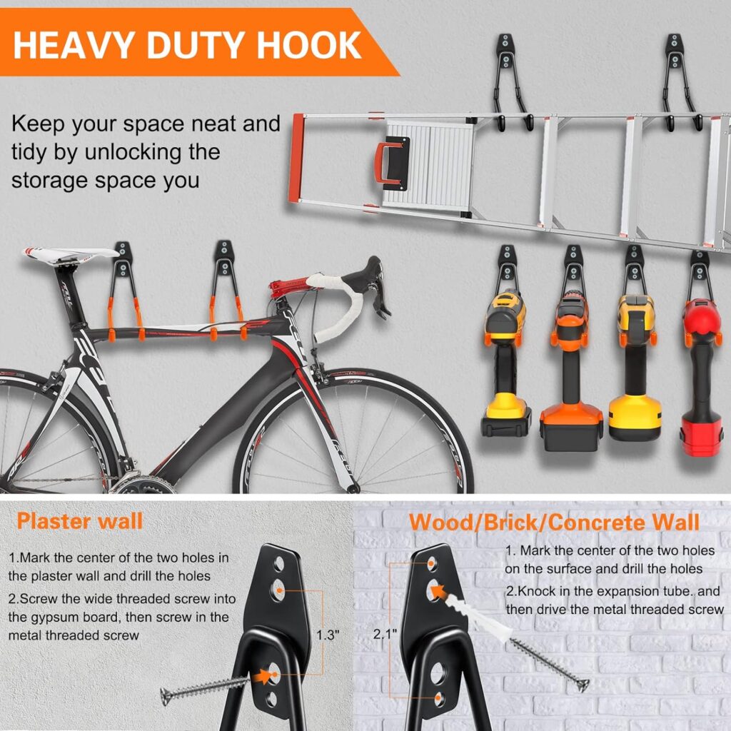 HUPBIPY 12 Pack Garage Hooks Heavy Duty,Utility Steel Garage Storage Hooks,Wall Mount Garage HangerOrganizer for Organizing Power Tools,Ladders,Bulk Items,Bikes,Ropes and More Equipment