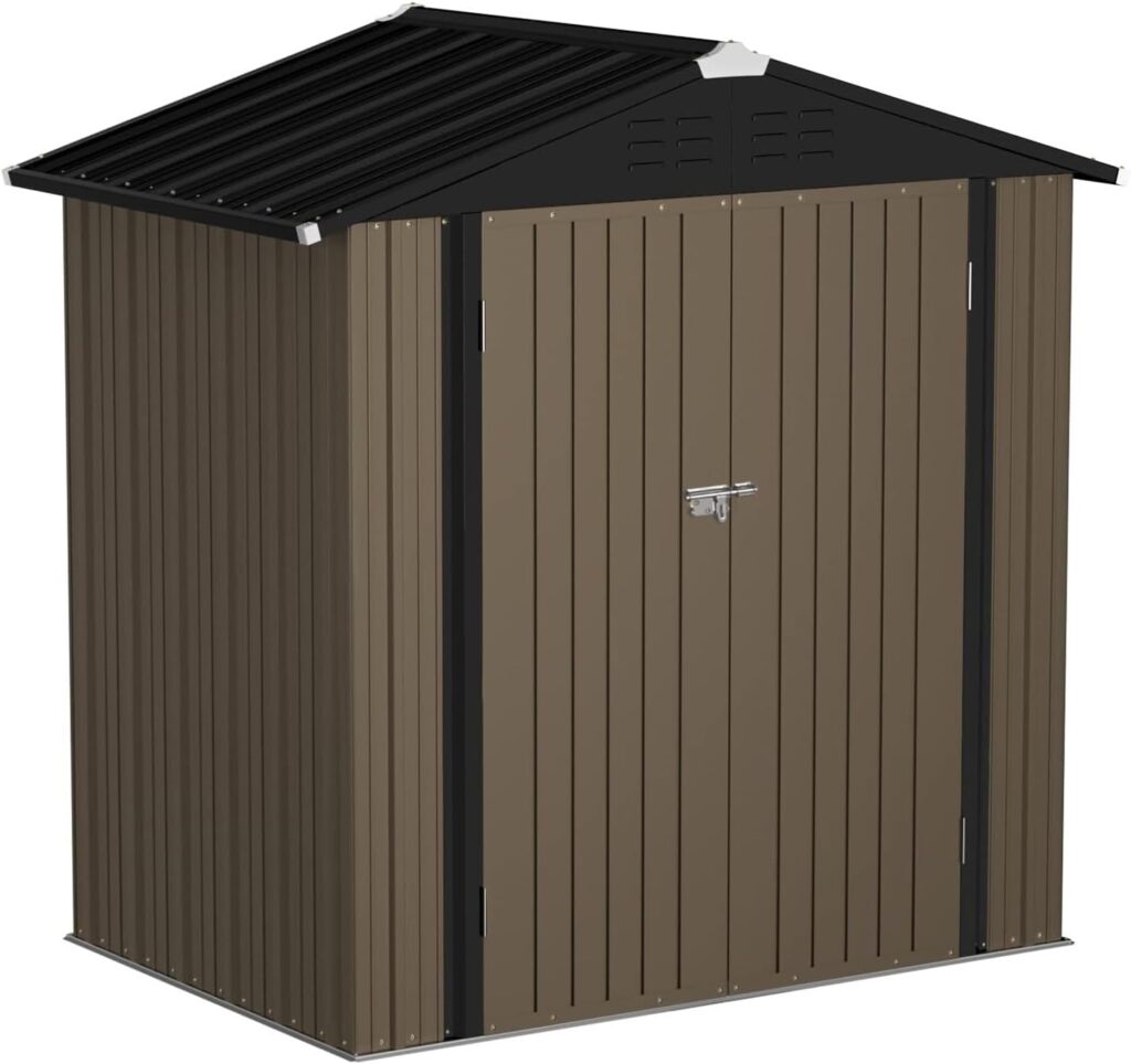 Jummico Patio Outdoor Storage Shed Metal Weather Resistant Utility Tool Shed Storage House with Single Lockable Door for Backyard Patio Lawn Meadow Farmland (5x3)