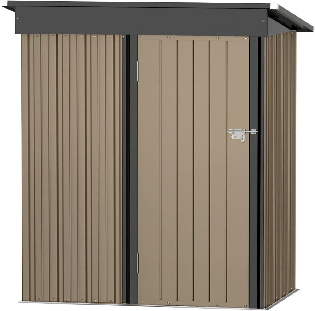 Jummico Patio Outdoor Storage Shed Metal Weather Resistant Utility Tool Shed Storage House with Single Lockable Door for Backyard Patio Lawn Meadow Farmland (5x3)