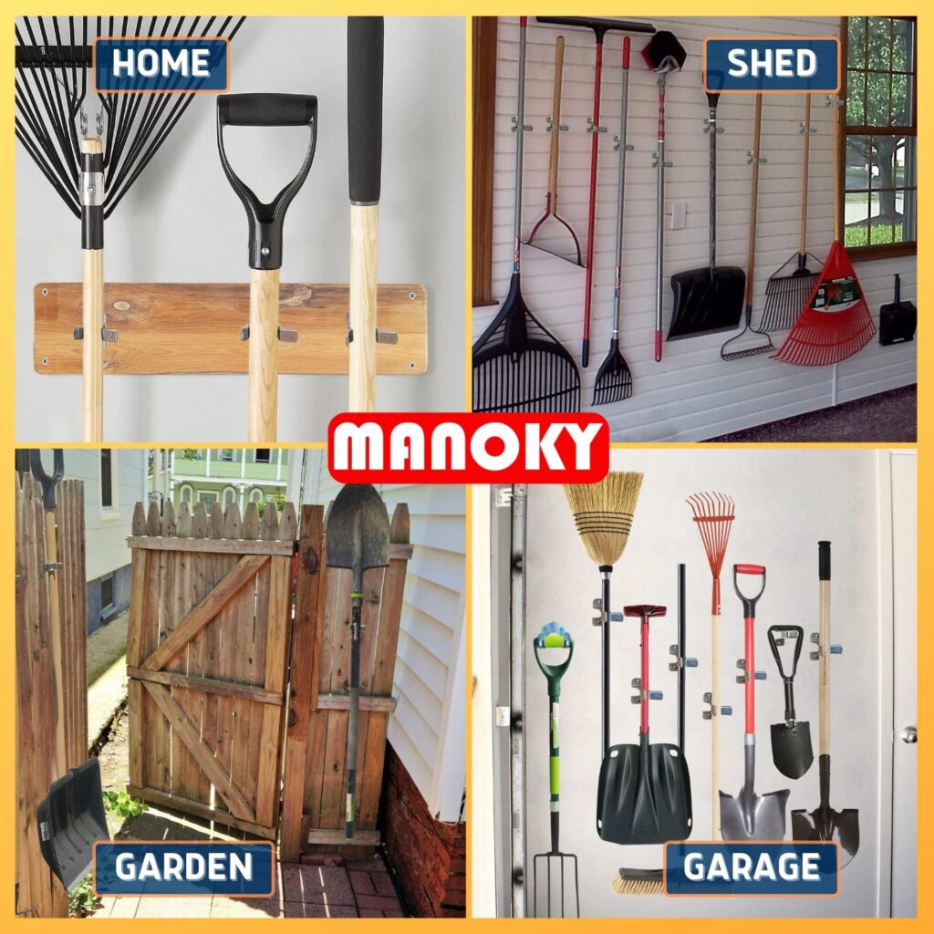 MANOKY Shovel Holder Wall Mount Outdoor 10 Pack - Garden Yard Tool Organizer for Garage Shed Organizers and Storage Hooks Rake Rack Hanger Hardware Included