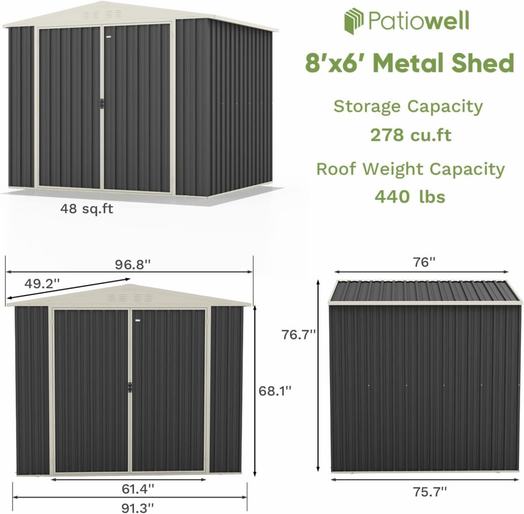 Patiowell 6x4 FT Outdoor Storage Shed, Garden Tool Storage Shed with Sloping Roof and Double Lockable Door, Outdoor Shed for Garden Backyard Patio Lawn, Brown