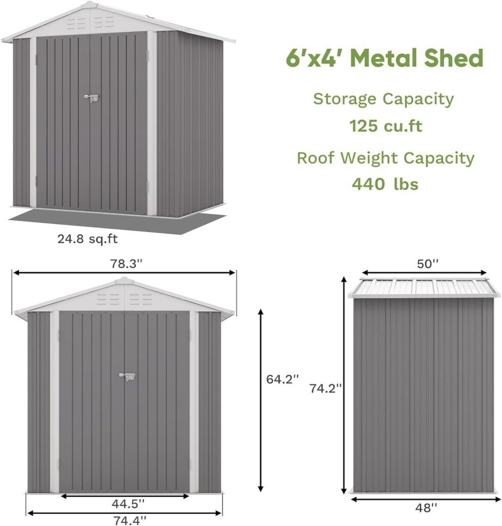 Patiowell 6x4 FT Outdoor Storage Shed, Garden Tool Storage Shed with Sloping Roof and Double Lockable Door, Outdoor Shed for Garden Backyard Patio Lawn, Brown