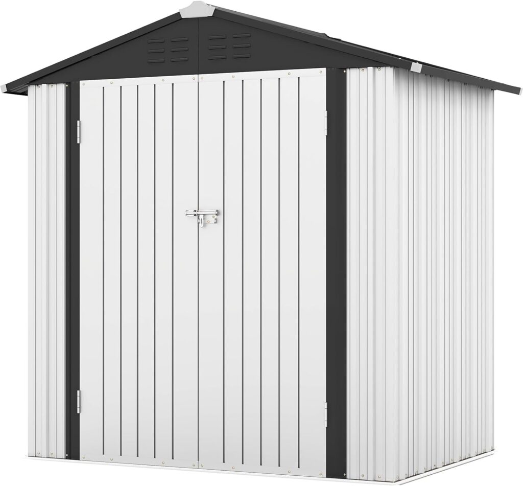 Patiowell 6x4 FT Outdoor Storage Shed, Garden Tool Storage Shed with Sloping Roof and Double Lockable Door, Outdoor Shed for Garden Backyard Patio Lawn, Brown