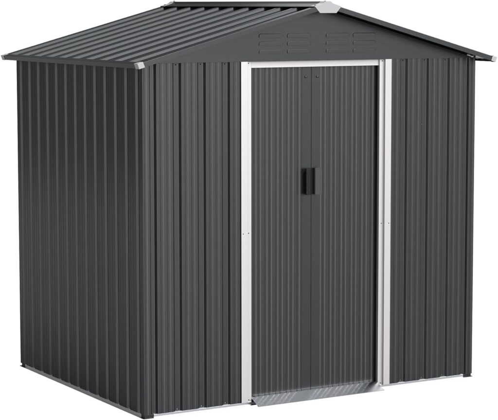 RTDTD 8FT x 6FT Outdoor Storage Shed, Waterproof, Lockable Door Metal Tool Shed with Sliding Door and Air Vents, Storage House for Gardening Tools, Metal Storage Shed for Garden, Backyard, Lawn