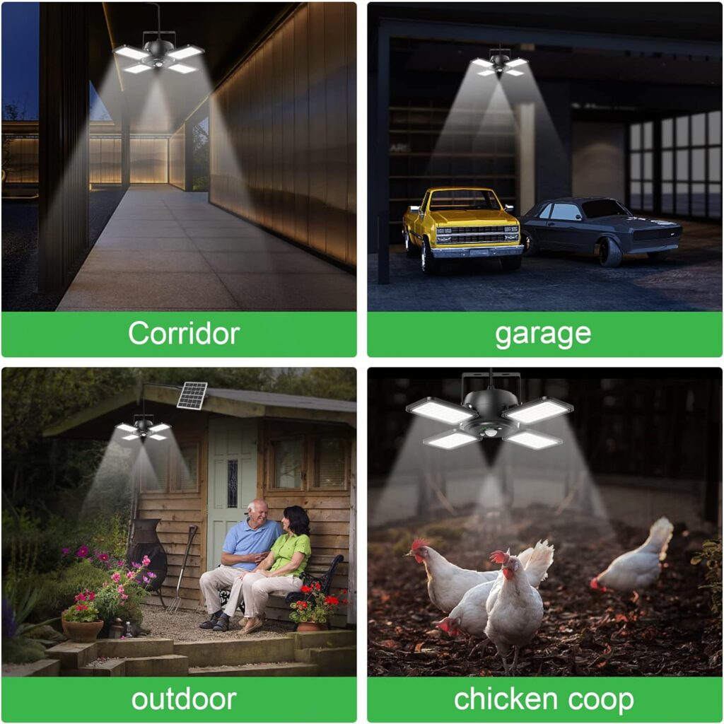 Solar Shed Light Indoor Outdoor 1200LM 144LED Pendant Light, Motion Sensor with Upgrade 5 Lighting Modes  Remote Control 4-Leaf 120°Adjustable Lights for Home Yard Garage