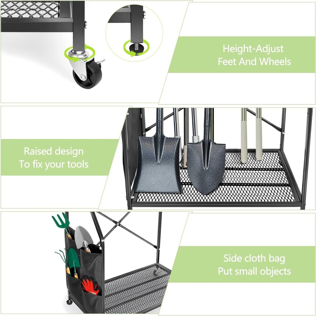 SPIDERCAMP Garden Tool Organizer,Garage Organization for Shed Garden,Garage Tool Organizer,Garage Storage Organization Rack,Shed Organizer,Yard Tool Organizer for Garage with Wheels