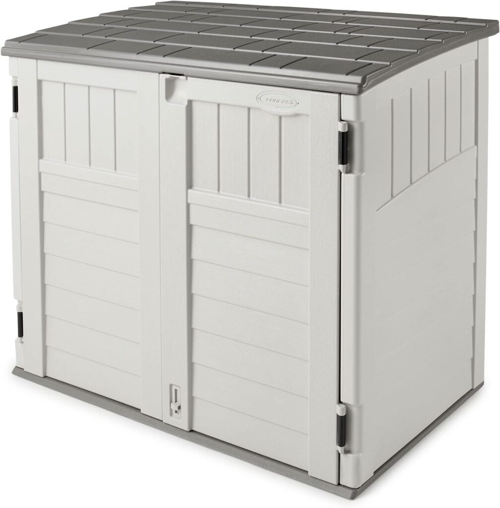 Suncast Horizontal Outdoor Storage Shed for Backyards and Patios 34 Cubic Feet Capacity for Garbage Cans, Tools and Garden Accessories, No Size, Vanilla