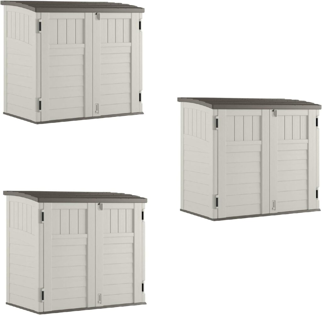 Suncast Horizontal Outdoor Storage Shed for Backyards and Patios 34 Cubic Feet Capacity for Garbage Cans, Tools and Garden Accessories, No Size, Vanilla