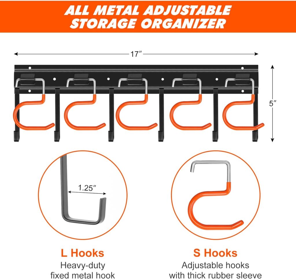 TVKB 51 All Metal Garden Tool Organizer Adjustable Garage Tool Organizer Wall Mount Garage Organizers and Storage with Heavy Duty Hooks Tool Hangers for Garage Wall, Shed, Garden : Tools  Home Improvement