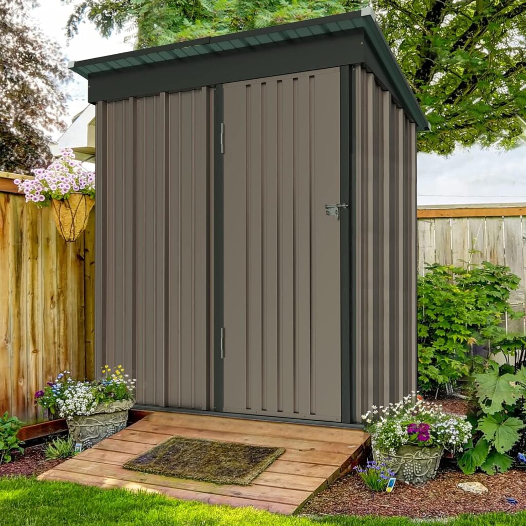 UDPATIO Outdoor Storage Shed 5x3 FT, Metal Garden Shed for Bike, Garbage Can, Tool, Outside Sheds  Outdoor Storage Galvanized Steel with Lockable Door for Backyard, Patio, Lawn