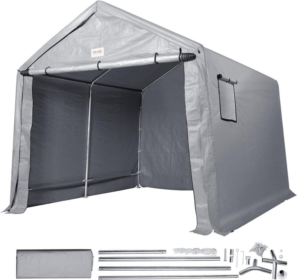 VEVOR Portable Shed Storage Shelter Outdoor, 10x10x8.5 ft Heavy Duty All-Season Instant Storage Tent Tarp Sheds with Roll-up Zipper Door and Ventilated Windows for Motorcycle, Bike, Garden Tools