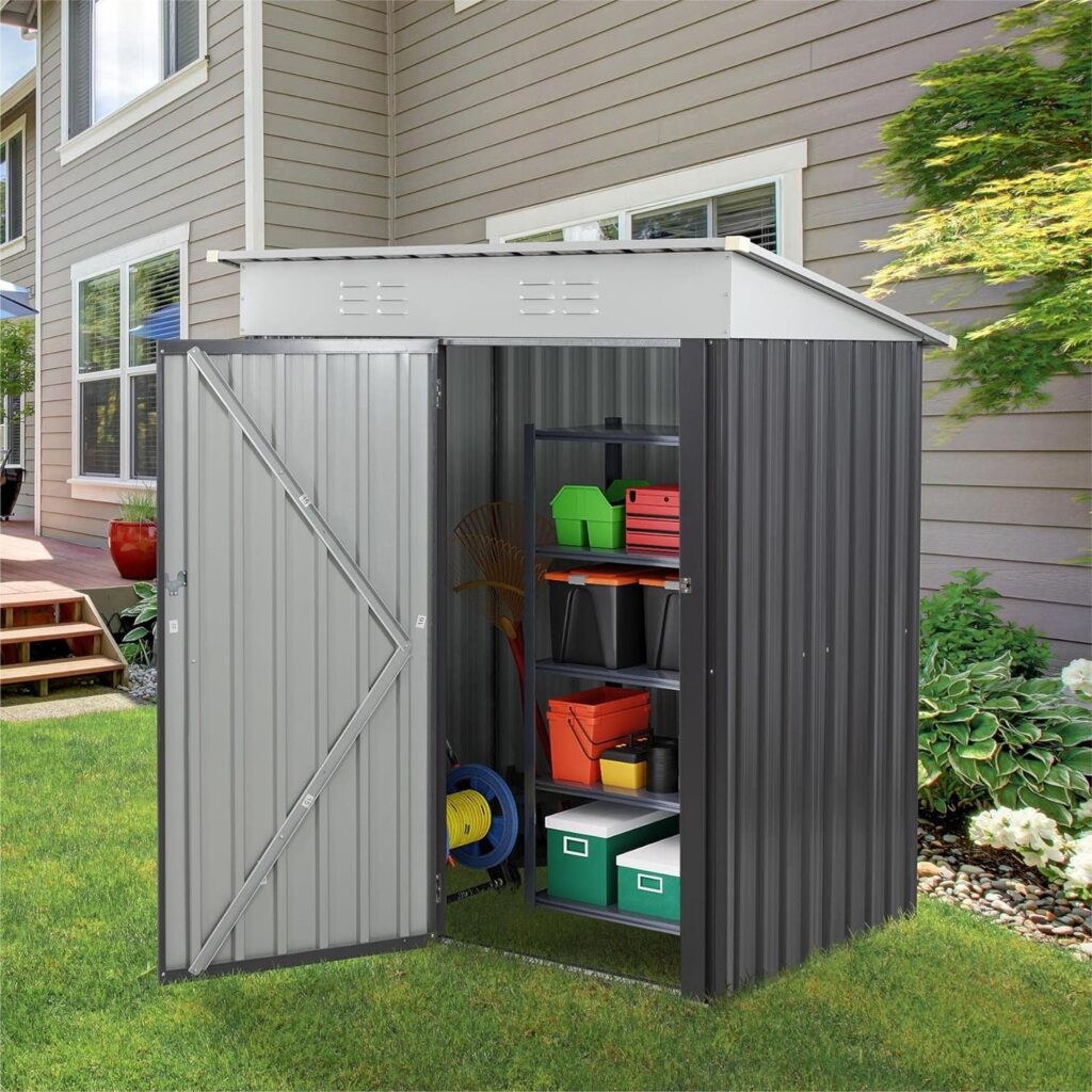 Vongrasig 5 x 3 x 6 FT Outdoor Storage Shed Clearance with Lockable Door Metal Garden Shed Steel Anti-Corrosion Storage House Waterproof Tool Shed for Backyard Patio, Lawn and Garden (Gray)