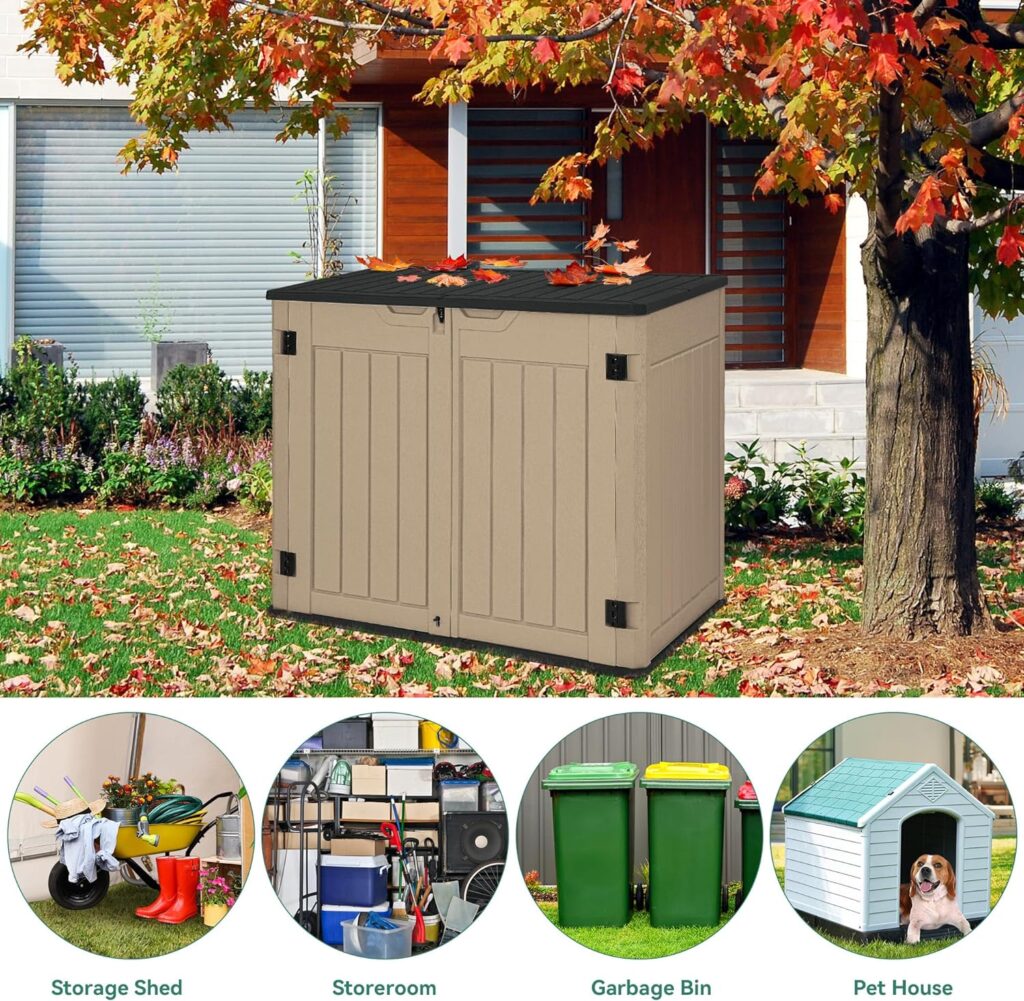 YITAHOME Outdoor Horizontal Storage Sheds w/o Shelf, Weather Resistant Resin Tool Shed, Multi-Opening Door for Storage of Bike, Trash Cans, Garden Tools, Lawn Mowers, 35 cu ft, Waterproof, Lockable