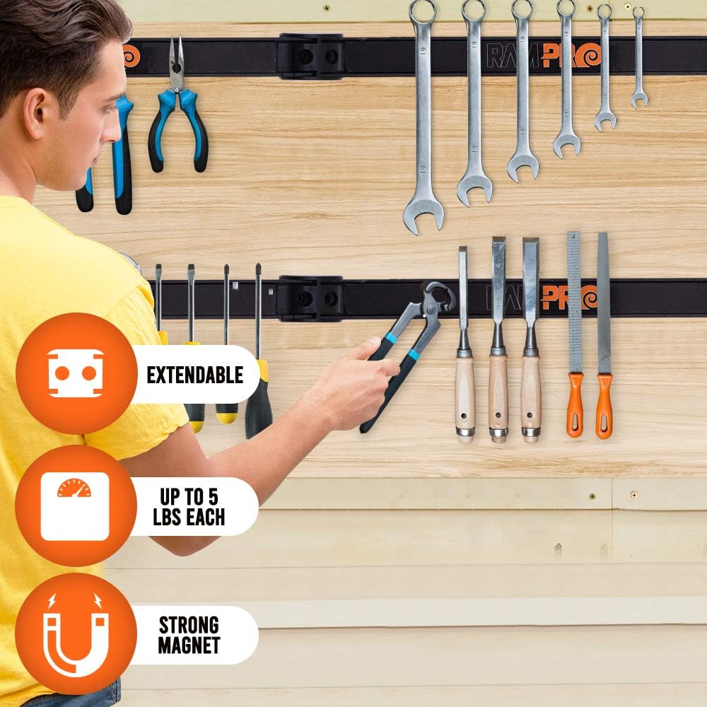 12 Magnetic Tool Holder Strip - A Tool Magnet Bar for Garage Organization, Shop Organization, and Workbench Accessories - Best Gift for Men - Easy To Install in Workshop - Mounting Screws Included.